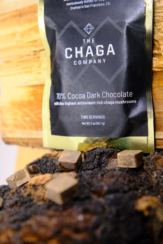 GOLD-STANDARD CHAGA CHOCOLATE BAR WITH REISHI, TURKEYTAIL, LIONSMANE MUSHROOMS