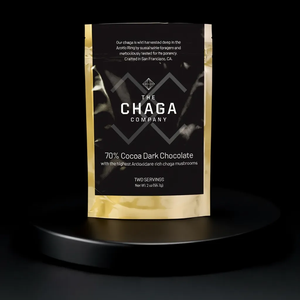 GOLD-STANDARD CHAGA CHOCOLATE BAR WITH REISHI, TURKEYTAIL, LIONSMANE MUSHROOMS